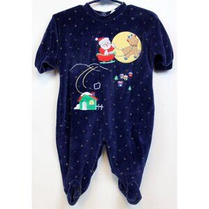 Vtg 90s Little Me Christmas Baby Sleeper 6M Velvet Glitter Star Santa Good Night